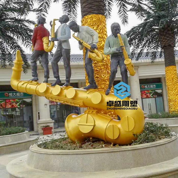 商业街不锈钢吹萨克斯抽象人物雕塑
