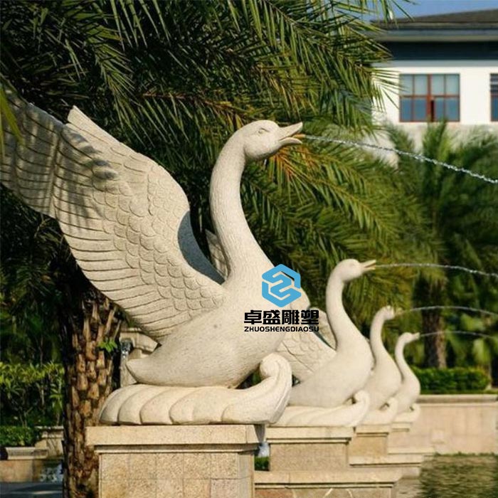 定制别墅天鹅水池砂岩雕塑